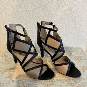 Rialto Black and Tan Strappy Heels with High Heel